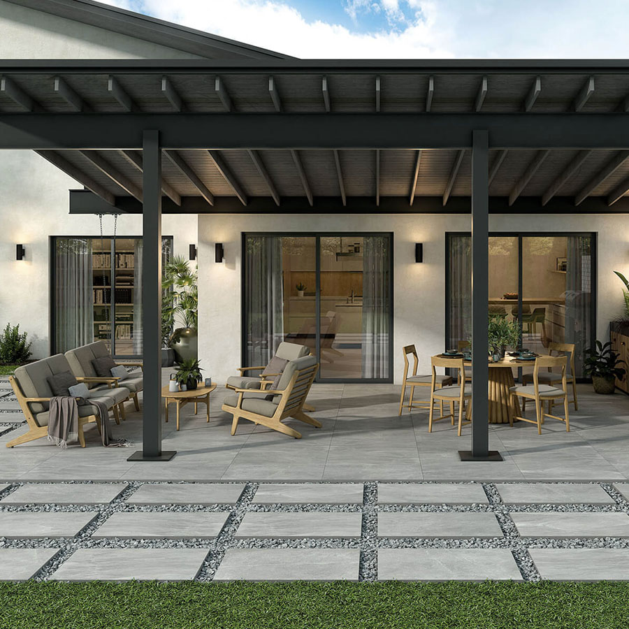 Rock slate Grigio porcelain patio paving slabs